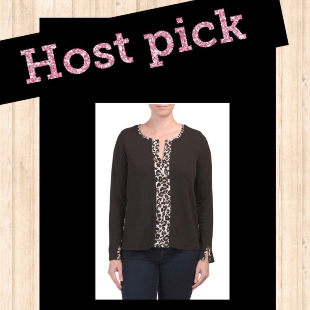 NWT long sleeve top with leopard print accents